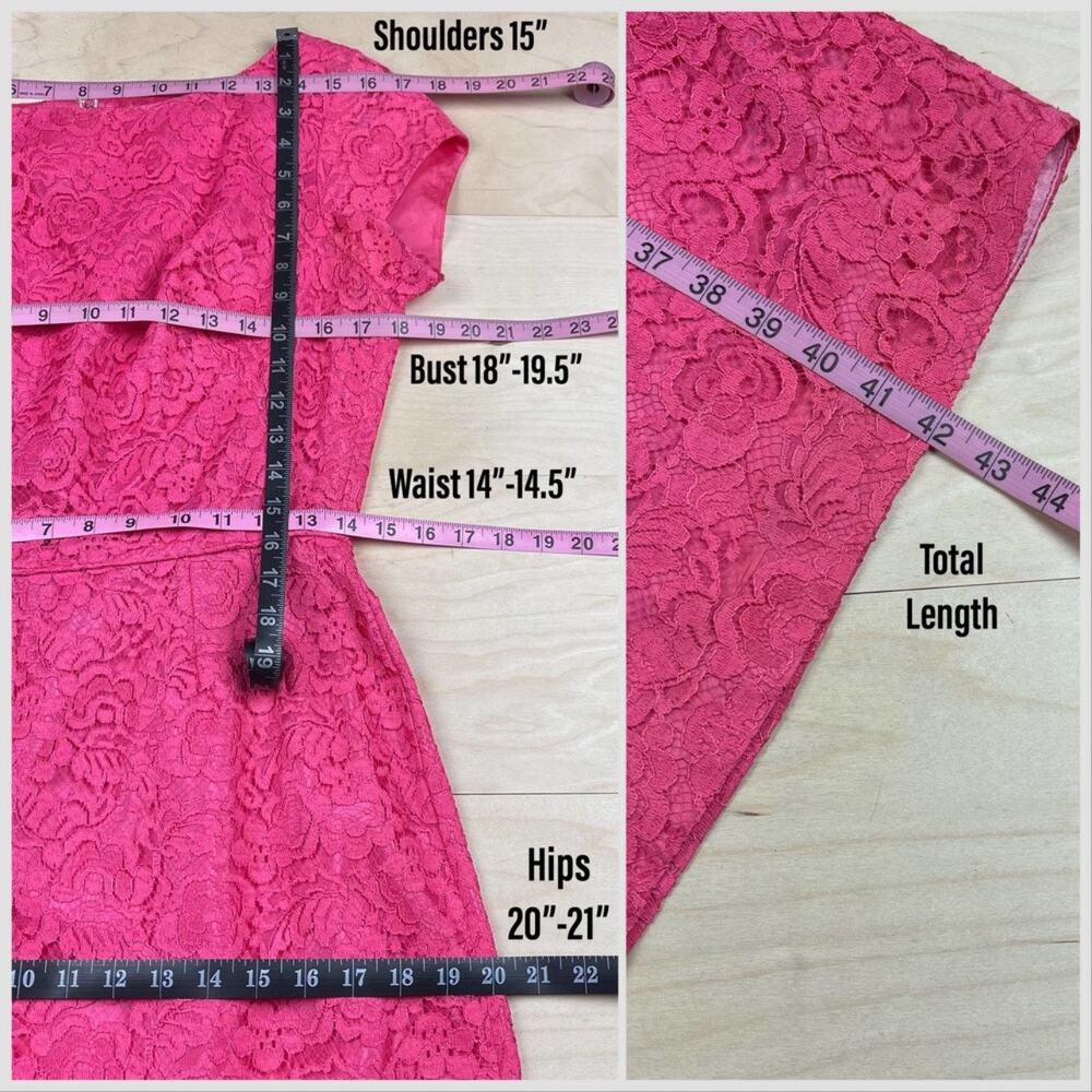 Vintage 1960s Pink Floral Lace Short Sleeve Sheath Dress - Picture 7 of 8